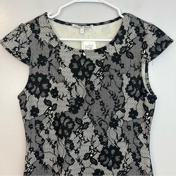 NWT Collective Concepts Black/White Lace Illusion Cap Sleeve Sheath Dress Large - Picture 2 of 9